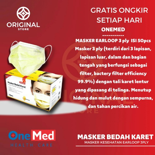 MASKER EARLOOP BEDAH ONEMED MEDIS 3 PLY ISI 50