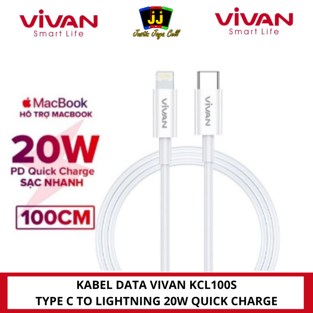 KABEL DATA TYPE C TO LIGHTNING VIVAN KCL100S 20W QUICK CHARGE