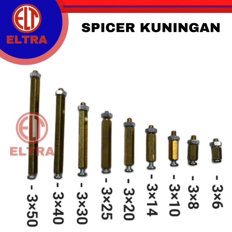 SPICER KAKI PCB SPACER BESI KUNINGAN M3 spacer semua ukuran mur baut lengkap murah ecer gold 0.6cm 0