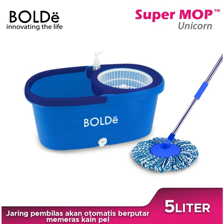 Alat Pel Bolde Supermop UNICORN Otomatis Tongkat Putar Ember Murah Pel Super Mop Paket Pel dan Ember Pembersih Lantai Otomatis