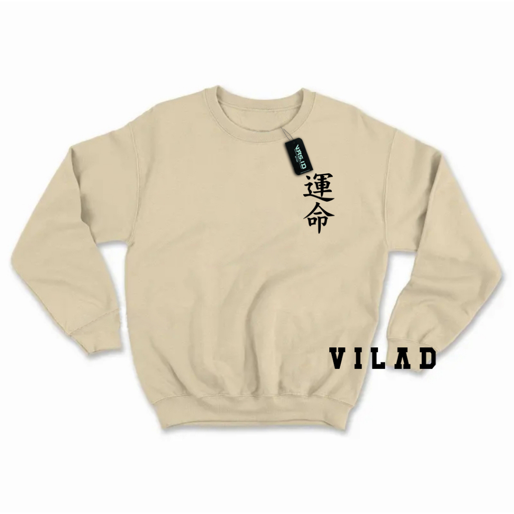 VASPLY Sweater Crewneck Pria Wanita Oversize Destiny Tulisan Jepang Bahan Fleece Tebal Premium Distro