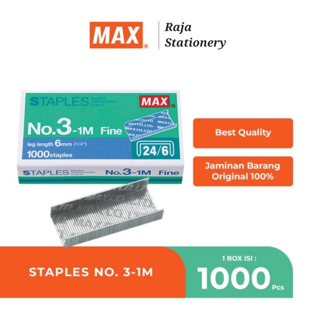 

MAX STAPLES NO.3 / ISI STAPLER MAX NO.3-1M STEPLES HEKTER STEPLER MAX BESAR ISI ULANG NO.3