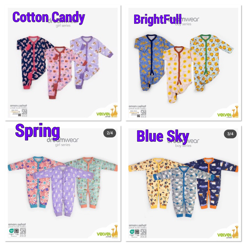 Sleepsuit Velvet Junior DreamWear Boy/Girls Bayi Newborn Anak 0-12bln Spesial Katun