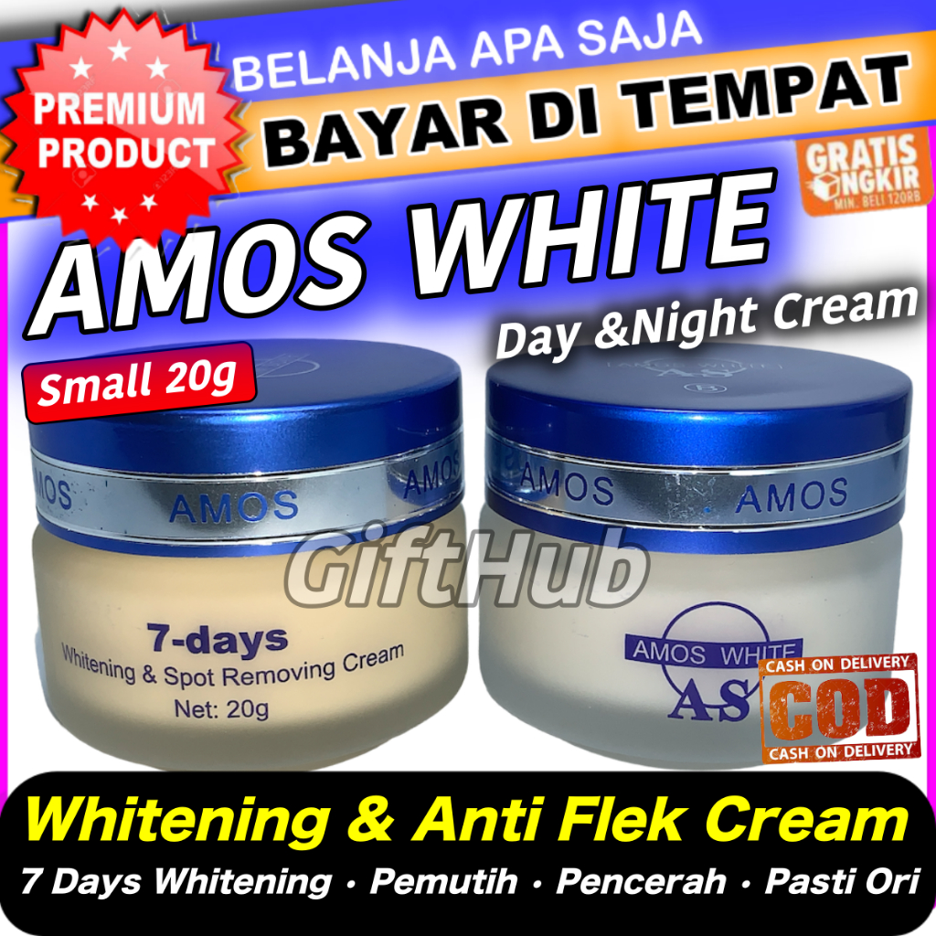 Amos White Day and Night Cream 20g Krim Siang dan Malam Original 7 Days Whitening dan Anti Fleck Ant