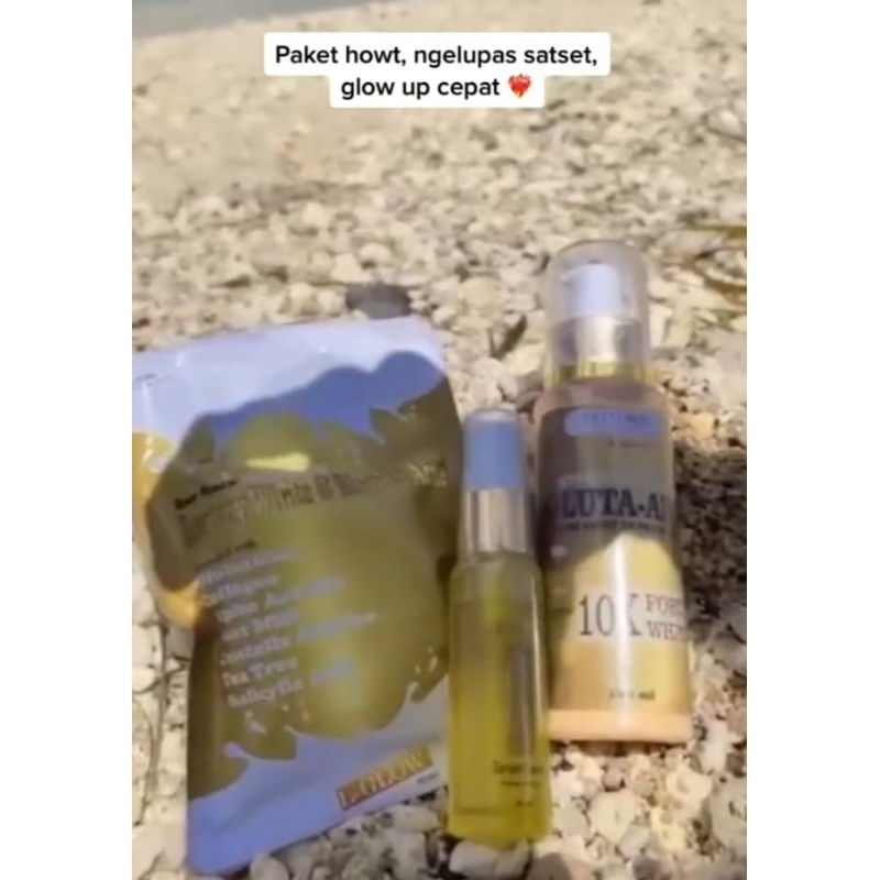 L GLOW PAKET WHITENING PEMUTIH SELURUH TUBUH sabun blemish+peeling luxury+lotion aha