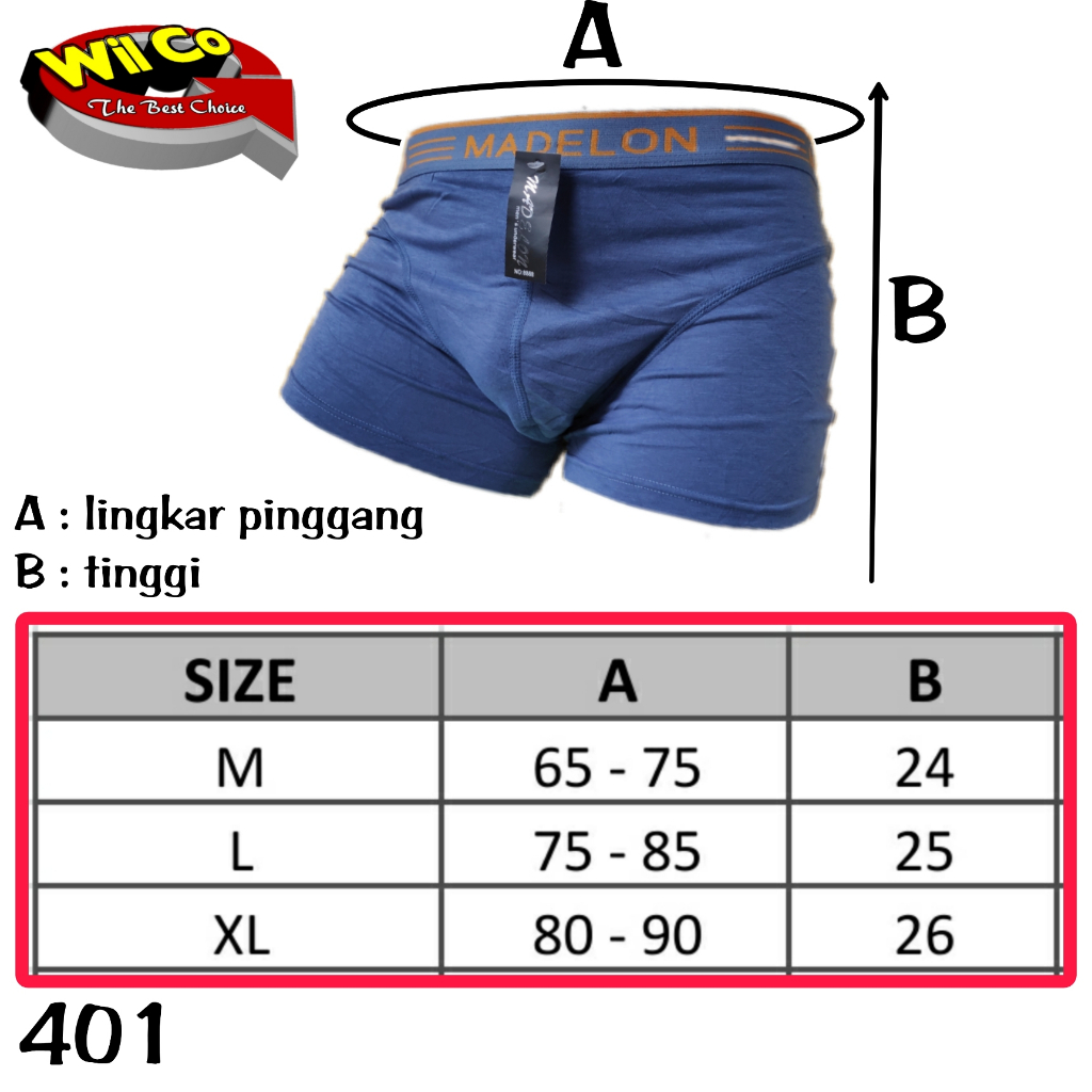 K401S - (DIJUAL PER 6 Pcs) CELANA DALAM BOXER PRIA MADELON IMPORT SIZE M - XL