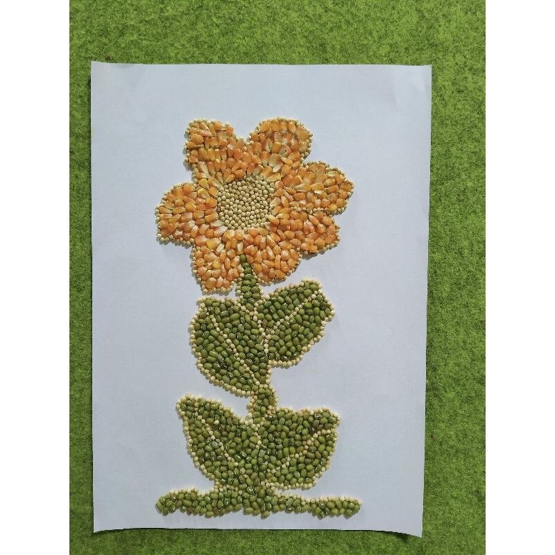 kolase kerajinan tangan biji bijian bunga dan hewan ukuran A4