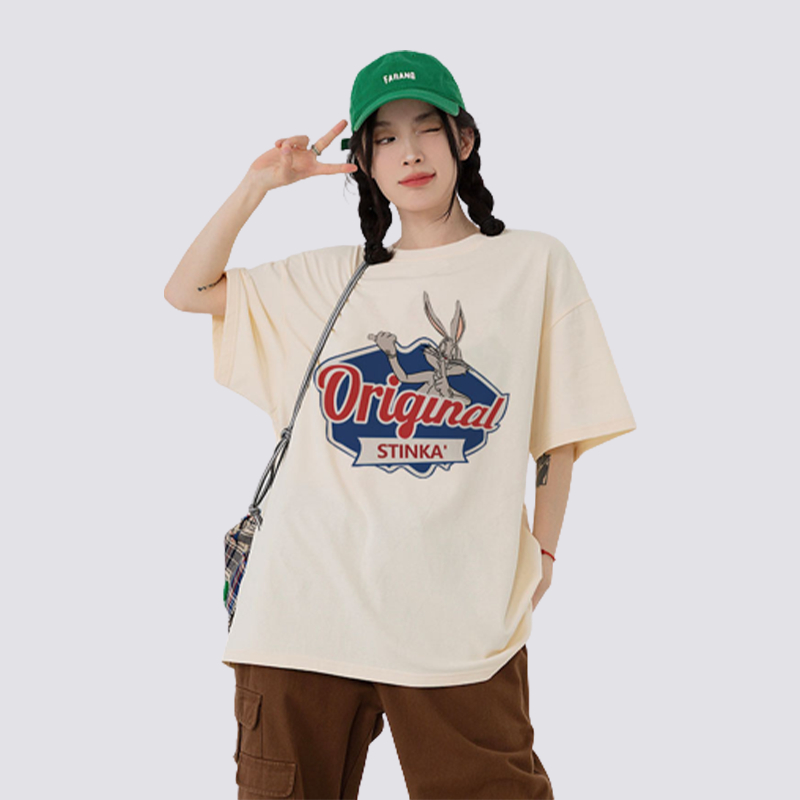 XiaoZhaiNv Kaos Atasan Oversize Wanita Bugs Bunny Animation Pattern Lengan Pendek A0465