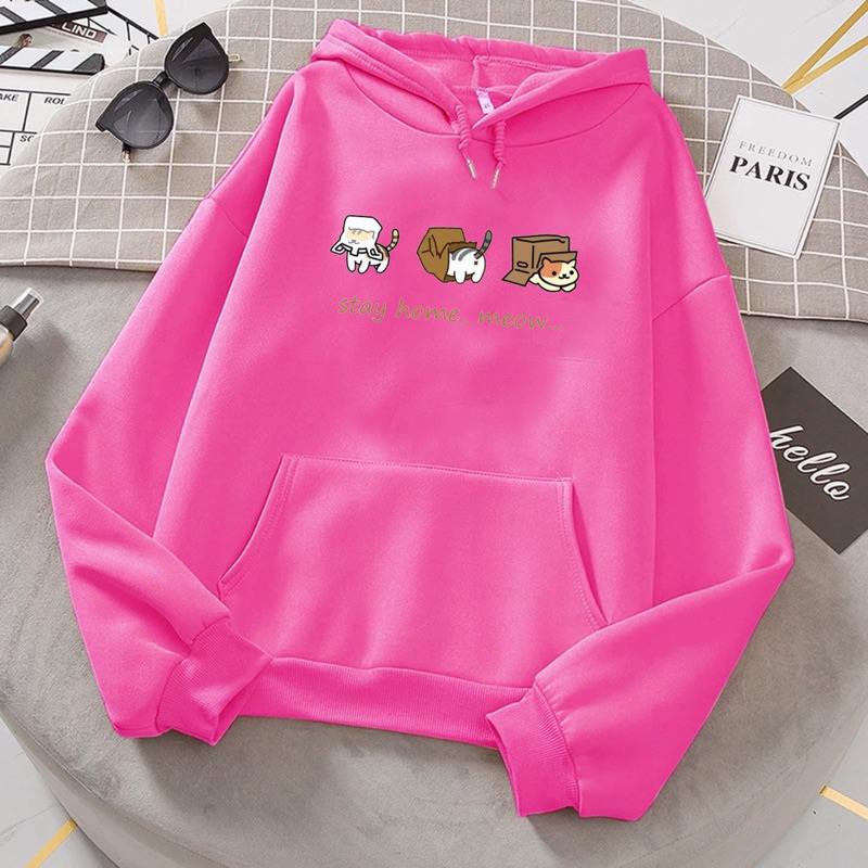 Sweater anak perempuan STAY HOME MEOW baju jaket sweter anak perempuan