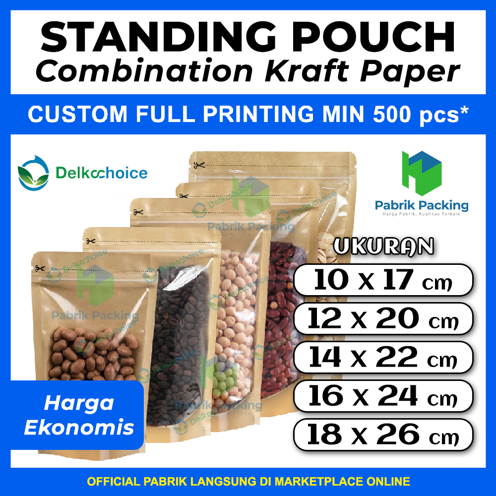 Standing Pouch Kombinasi Kraft Paper Clear Ekonomis Satuan