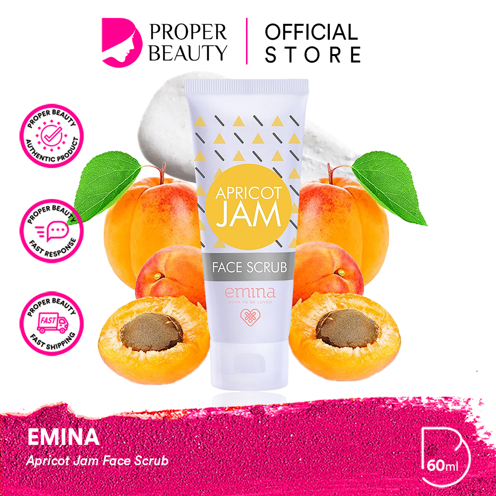 EMINA Apricot Jam Face Scrub Indonesia / Scrub Wajah 60ml / Natural Exfoliator Apricot Seed Olive Oil Extract / Eksfoliasi Exfoliating Exfo Peeling Peel / Cleanser Cleansing Pembersih Sabun Cuci Soap / Skincare Facial Care Treatment Perawatan Muka Series