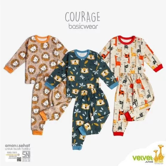 Velvet Junior Baju Setelan Panjang Panjang Oblong Courage Series - Per 3pcs