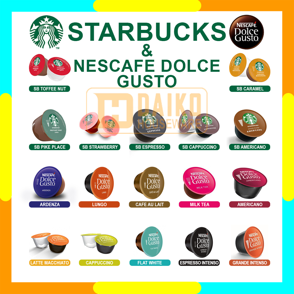 Capsule Nescafe Dolce Gusto Eceran Mix Rasa Original Nestle Starbucks Nescafe Dolce Gusto Cappuccino Grande Intenso Espresso Intenso Latte Macchiato Milk Tea Americano Flat White Ecer Harga Expired Date Panjang