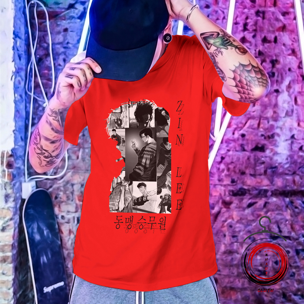 Kaos Zin Lee Lookism (1 Merah Cabe) Baju Kaos Manhwa Lookism Zin Lee Cotton Combed 24S Free Gantunga