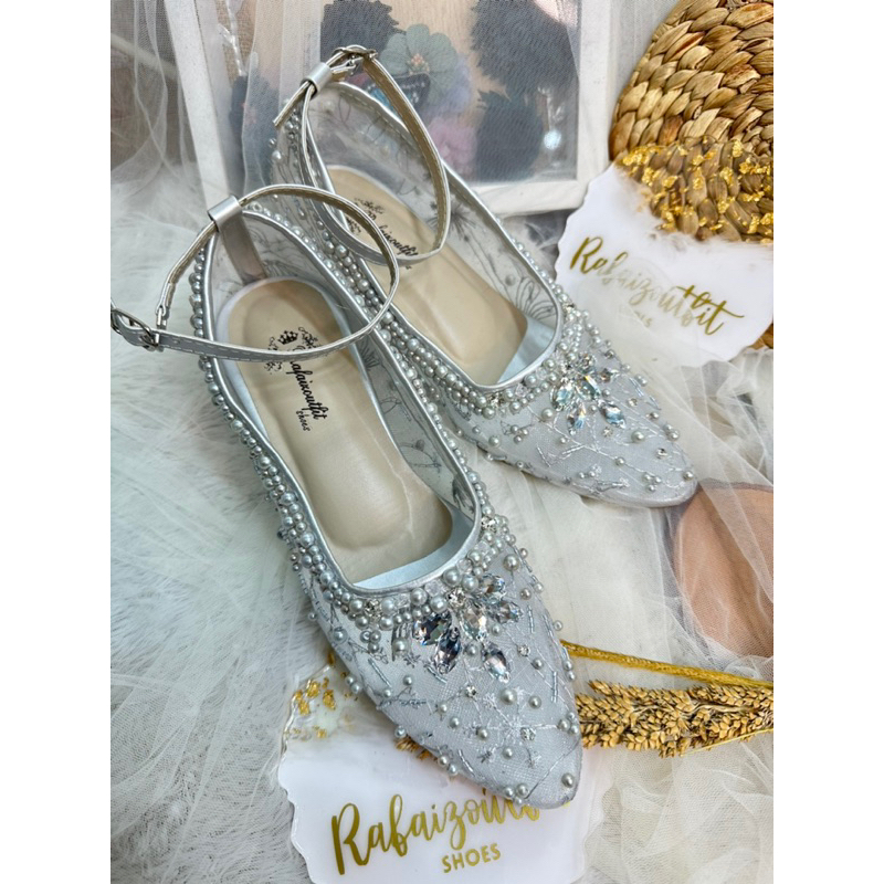 sepatu wedding wanita zanessa silver tali 5cm kaca