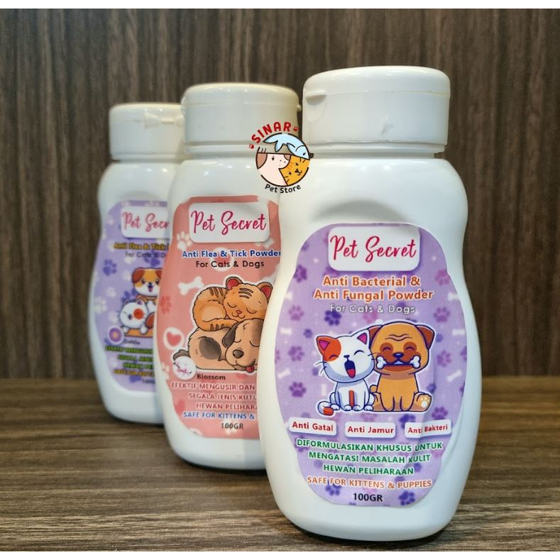 Bedak Anti Kutu / Jamur Gatal PET SECRET 100GR Hewan Kucing Anjing Wangi