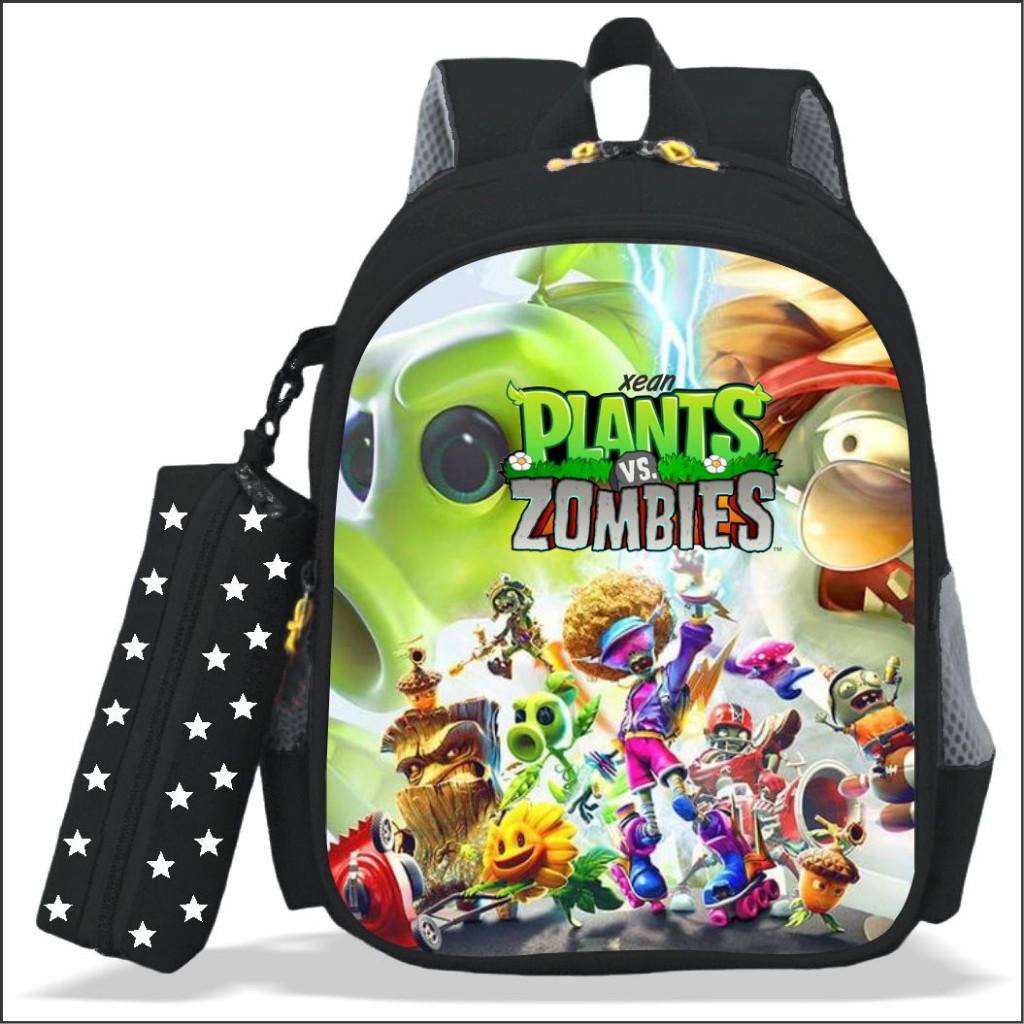 Tas Ransel Sekolah Anak Karakter Game PLANTS VS ZOMBIES Kualitas PREMIUM Untuk Anak TK dan SD BONUS 