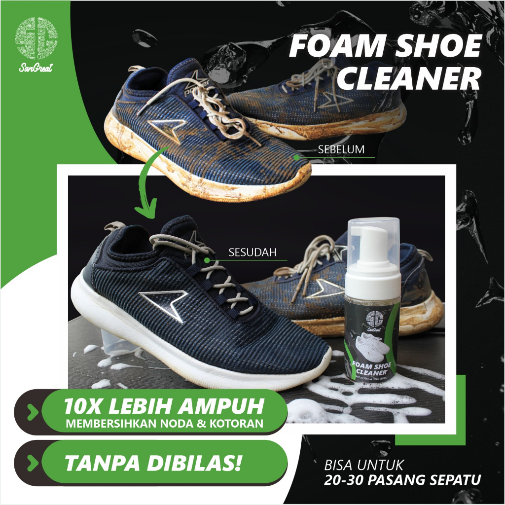 Foam shoe cleaner pembersih sepatu tanpa bilas SanGreat sneaker cleaner, praktis cukup usap langsung bersih untuk semua warna