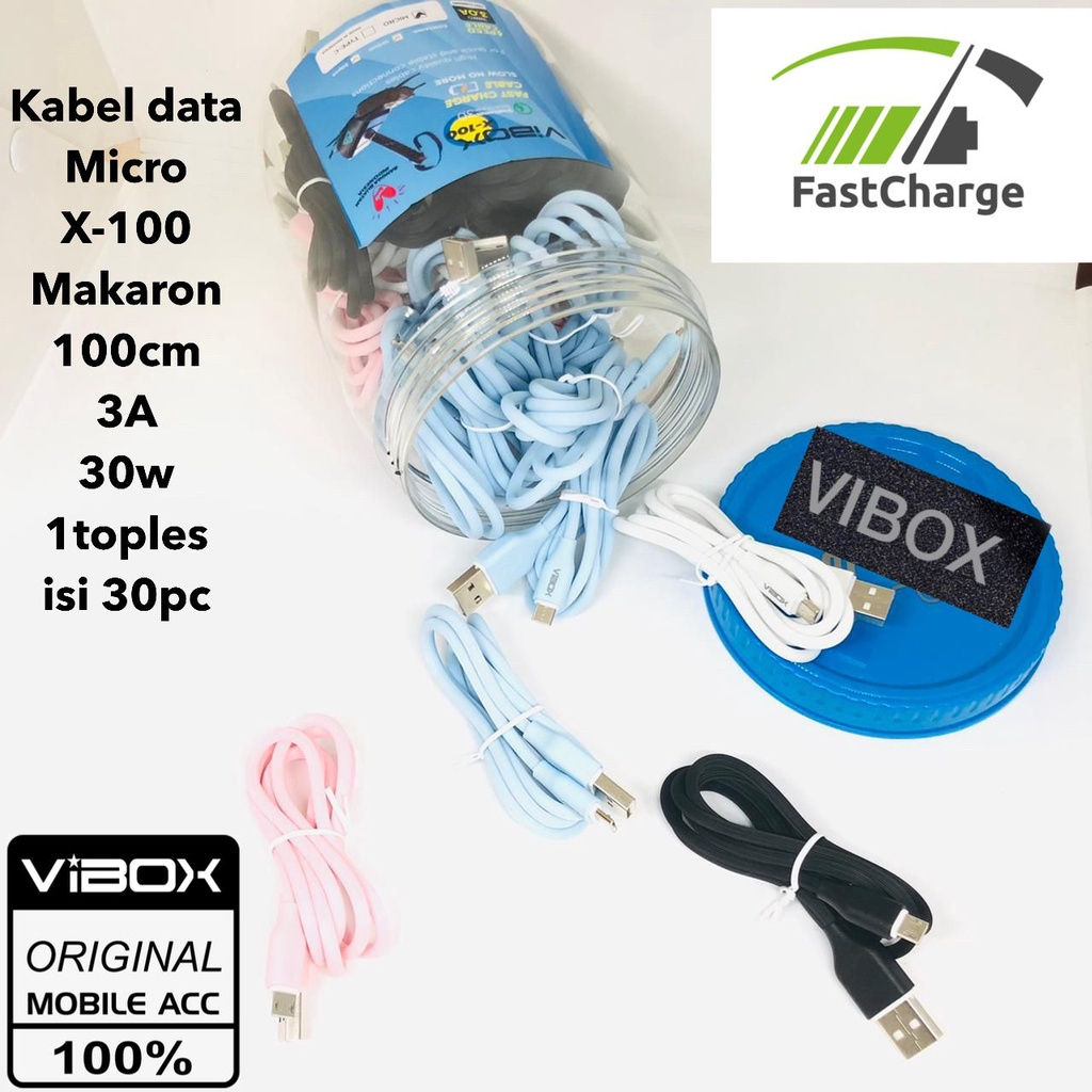 1toples 30pcs Kabel data Micro X-100 Makaron 100cm 3A 30w kabel data fast charging samsung BY.SULTAN