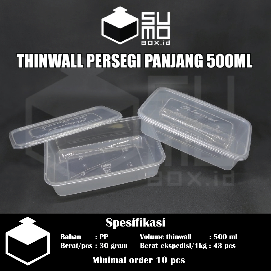 Thinwall PERSEGI PANJANG 500ml + Tutup / Kotak Makan Plastik 500 ml FREE PACKING [ECERAN] Image 2
