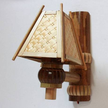 Tempat lampu dinding bambu kotak unik