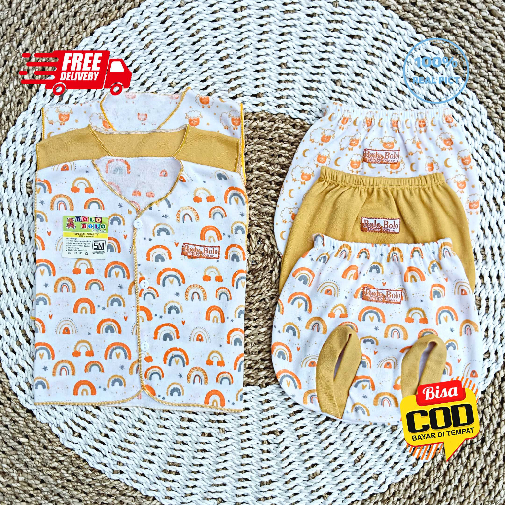 SALE 7.7 - 18 PCS Baju Bayi Celana Bayi Baru Lahir Newborn Bolo-Bolo Serian MUSTARD