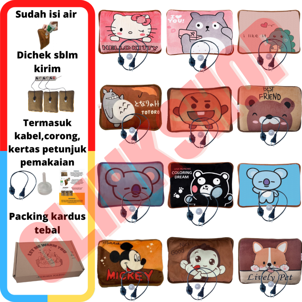 glinkshop1 Bantal Penghangat perut nyeri haid pegal2 kompress hangat panas mens menstruasi Karakter dinosaurus dino pink i love you coklat totoro shooky beruang black panda hitam biru koala koya miki mickey monyet lively pet hello kitty Hadiah Pacar Istri