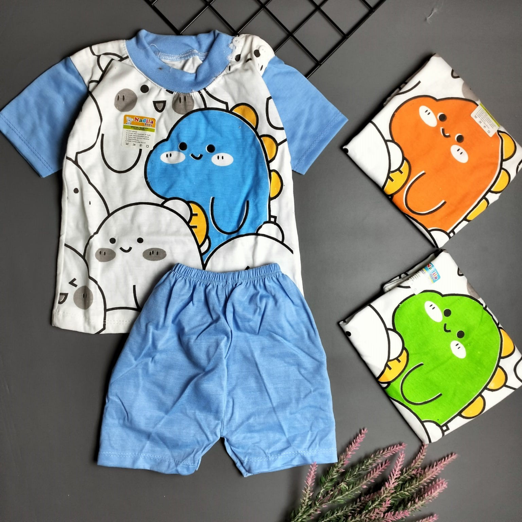 piyama setelan bayi 3-12 bulan motif cute dino