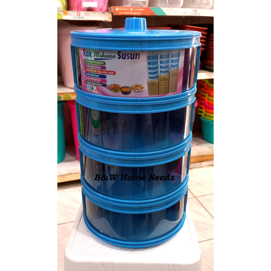 Rak Piring Makanan Saji Tutup Bulat 4 Susun Diameter 24 cm (Pengiriman Instant Bogor)