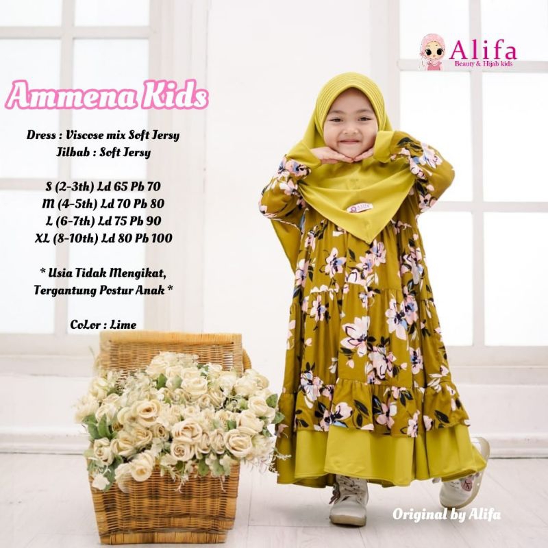 AMMENA KIDS GAMIS ANAK DREES+HIJAB - ALIFA