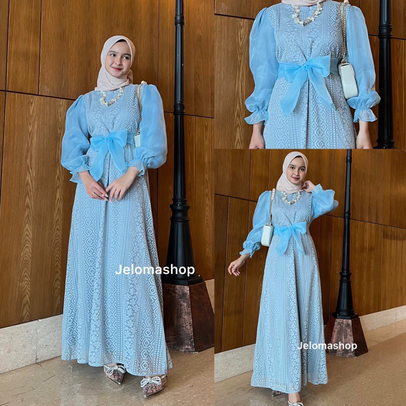 Putri dress / Long dress busui friendly / Dress shakila combi brukta+organza