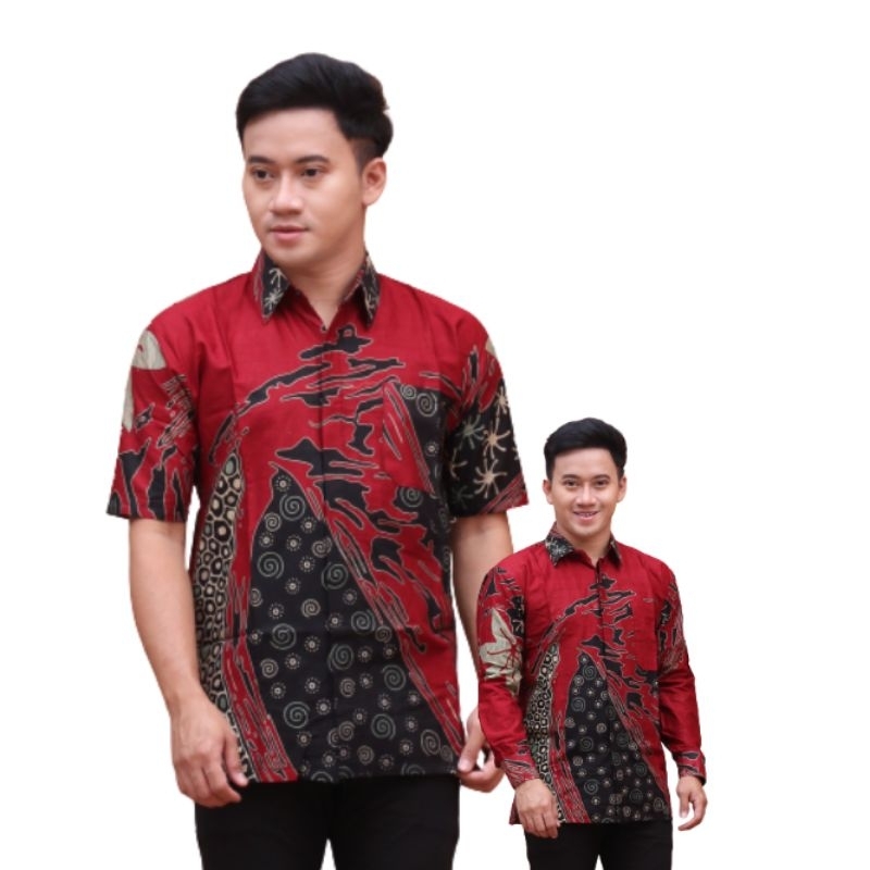 KEMEJA BATIK PRIA M L X XXL MOTIF CHAVA MERAH