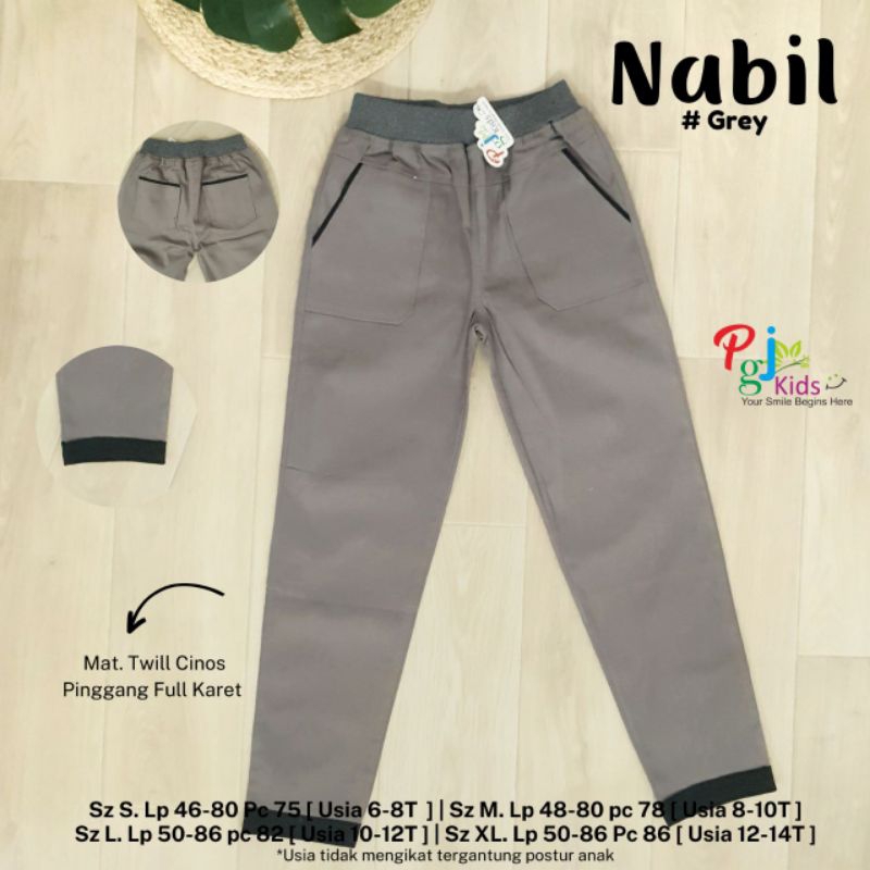 CELANA PANJANG ANAK COWOK REMAJA BAHAN TWILL CHINOS PINGGANG FULL KARET NABIL BY PGJ