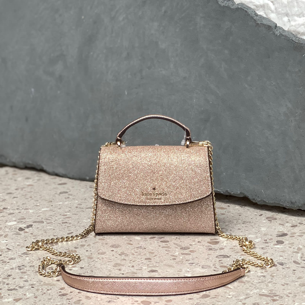 KS Darcy Micro Satchel Glitter Fabric Xbody Rose Gold