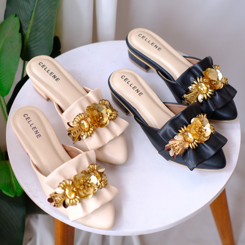 CELLENE Brigita Beads Heels / sepatu selop berpayet