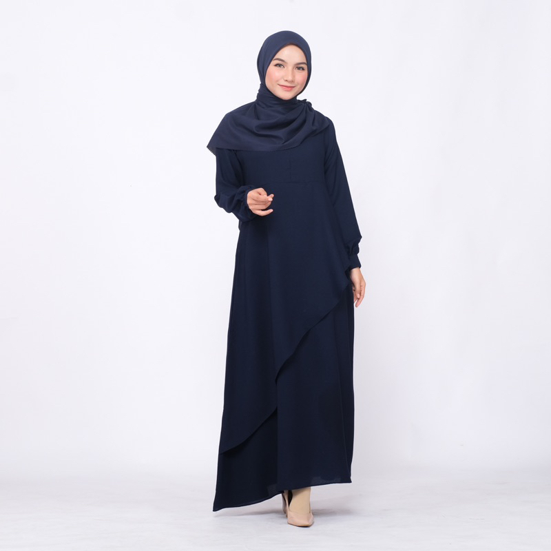 YASMIN DRESS WOLLYCREPE GAMIS LAYER DEPAN BUSUI FRIENDLY DRESS KONDANGAN by hawacorner