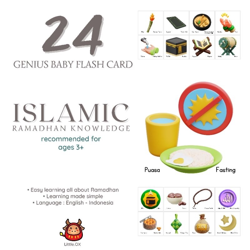 Bundle Package 4in1 Islamic Flash Card Ramadhan Kartu belajar anak agama Islam Mosleem