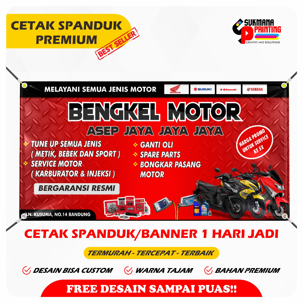 [FREE DESAIN] SPANDUK BENGKEL MOTOR BANNER BENGKEL DESAIN TERBARU