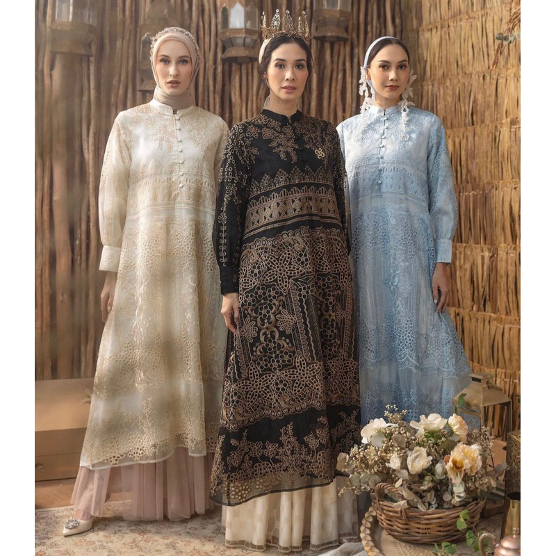 Liora Midi Dress Black, Pearl, Caramel by Heaven Lights