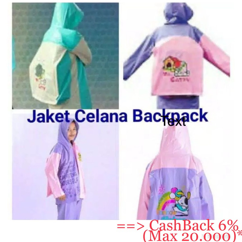 Jas Hujan Jaket Celana Remaja BACKPACK ELMONDO 606 Stelan Tas Ransel Setelan Anak Bagus Murah Ibex Gajah Tiger Plevia Kido Dolphin Penguin