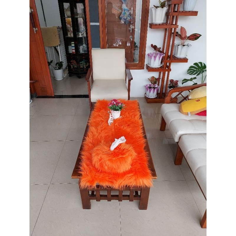 Promo Ramadhan Set Taplak + Tisu bulu rusia warna orange bisa untuk alas dashboard mobil alas sofa d