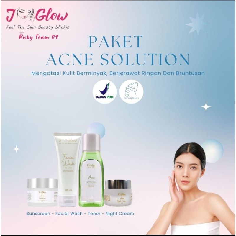 Jglow Skincare Paket Acne Whitening Skin Cream glowing(Menyembuhkan beruntusan serta jerawat ringan)