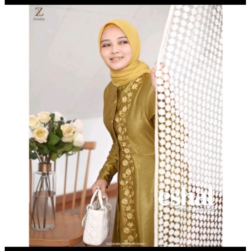 Dress simple premium Eshal Dress by Azzahra Preloved warna mustard