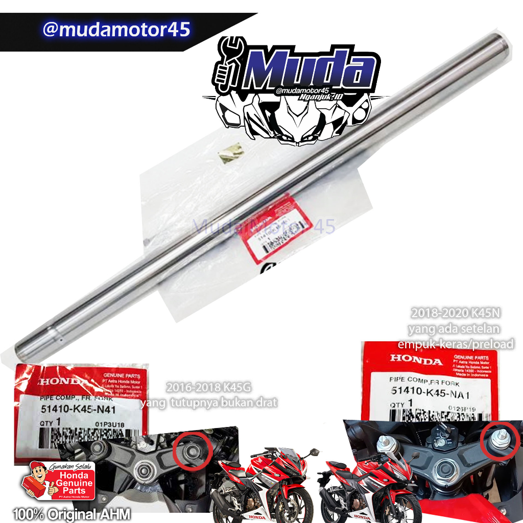AS SKOK SHOCK DEPAN CBR150R K45G K45N LED 2016 2017 2018 PIPA PIPE COMP FR FORK 51410-K45-N41-NA1 LI