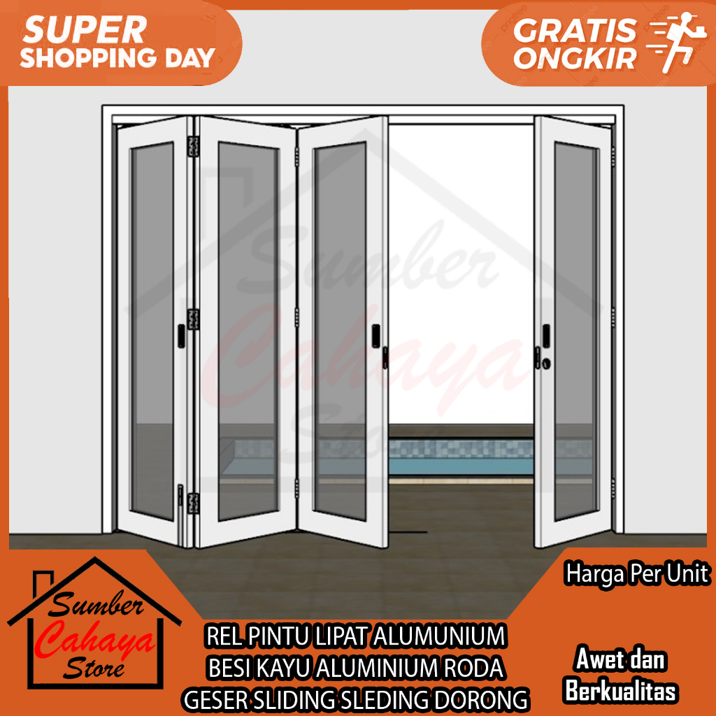 REL PINTU LIPAT ALUMUNIUM BESI KAYU ALUMINIUM RODA GESER SLIDING SLEDING 2M 4M METER MTER DORONG SEL