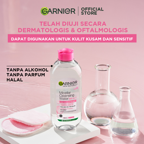 (PAKET HEMAT ISI 3) Garnier Micellar Water Pink - 400 ml - Skincare Pembersih Wajah Kulit Sensitif