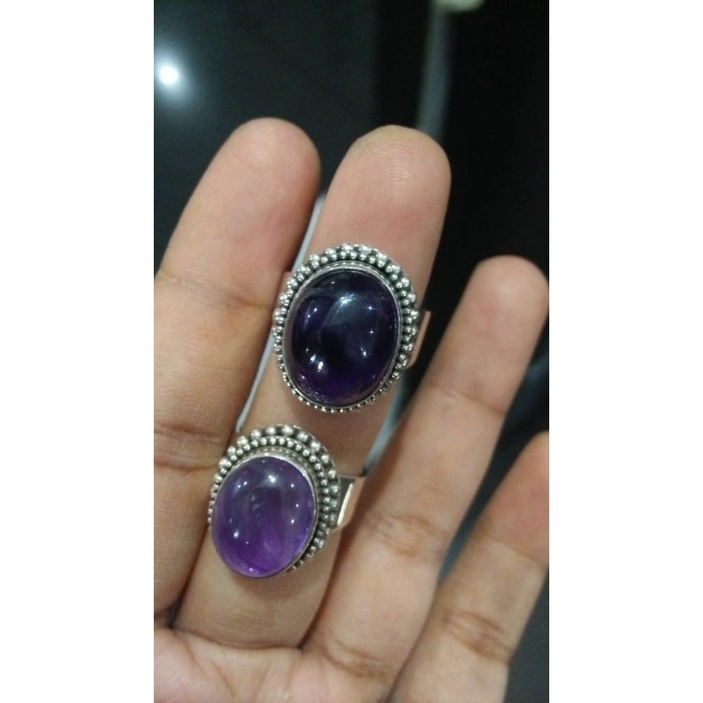 Cincin Ring Perak Silver Bali Asli 925 polos batu amethyst kecubung ungu bun jawan besar Pria Laki W