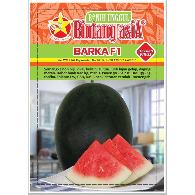Benih - Bibit Semangka non biji daging merah isi 2 gram Barka F1 (Bintang Asia)