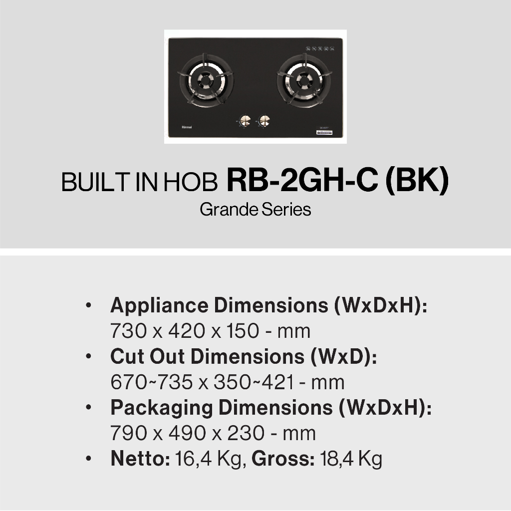 KOMPOR TANAM RINNAI RB-2GH-C (BK) / KOMPOR TANAM RINNAI