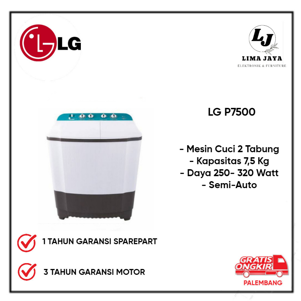 Mesin Cuci 2 Tabung LG P7500 Mesin Cuci Dua Tabung LG 7,5 Kg
